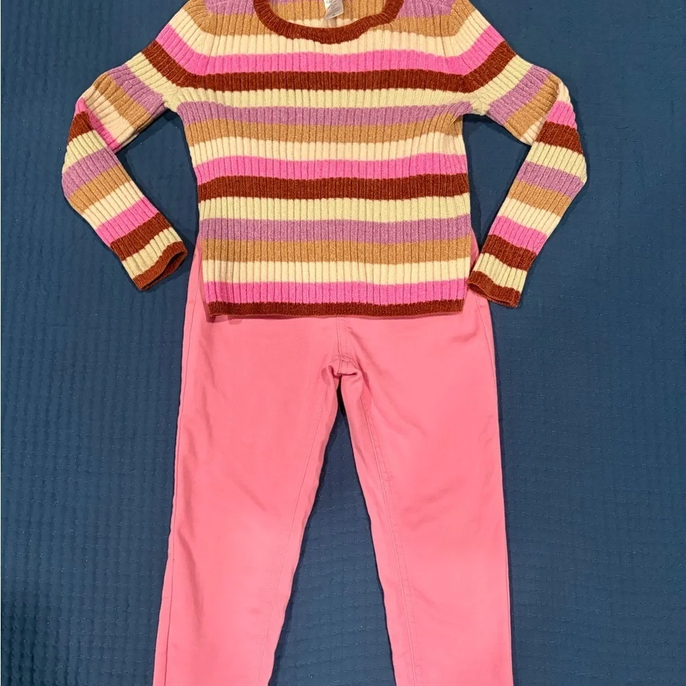Pink striped long sleeve and pink leggings size 4T Good Condition